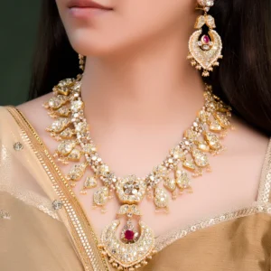 Priya Long Necklace And Vayuna Chandbalis Polki Set