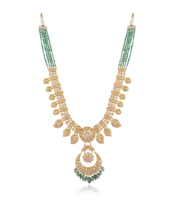 Charvi Long Necklace And Shubhi Chandbalis Polki And Diamond Set - Image 4