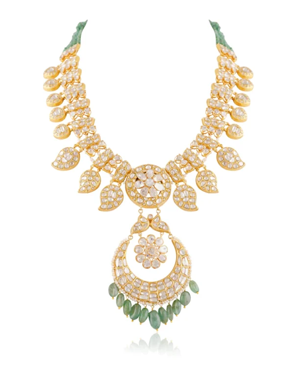Charvi Long Necklace And Shubhi Chandbalis Polki And Diamond Set - Image 5