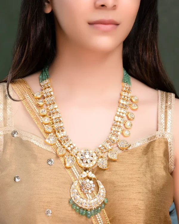 Charvi Long Necklace And Shubhi Chandbalis Polki And Diamond Set - Image 6