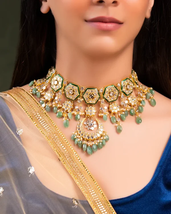 Menal Necklace And Sargun Chandbalis Polki Set - Image 7