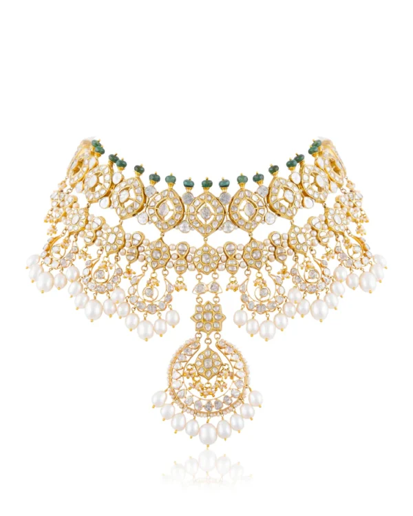 Anaita Necklace And Sakshi Chandbalis Polki Set - Image 5