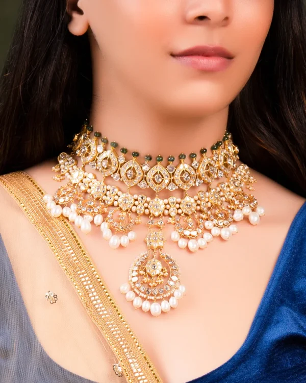 Anaita Necklace And Sakshi Chandbalis Polki Set - Image 6