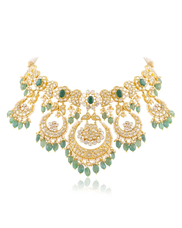 Aarini Necklace And Ekisha Chandbalis Polki Set - Image 6
