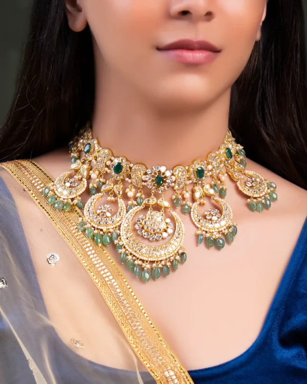 Aarini Necklace And Ekisha Chandbalis Polki Set - Image 7