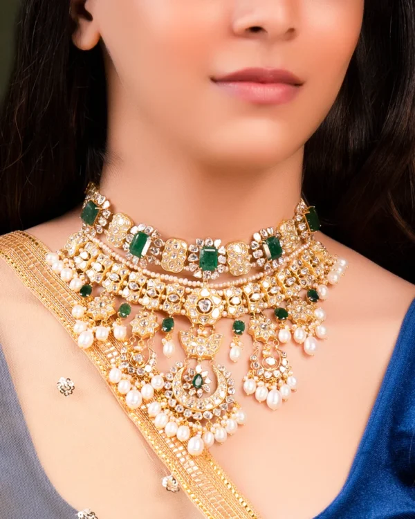 Mitra Necklace And Maitri Chandbalis Polki Set - Image 7