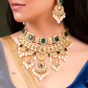 Mitra Necklace And Maitri Chandbalis Polki Set