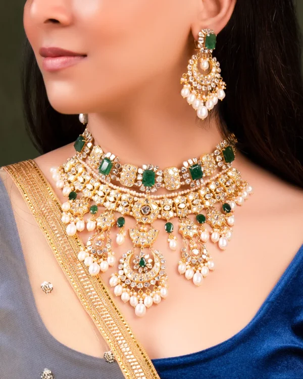 Mitra Necklace And Maitri Chandbalis Polki Set