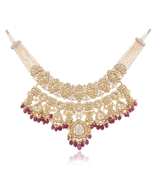 Dhvani Necklace And Sanchi Long Earrings Polki Set - Image 5
