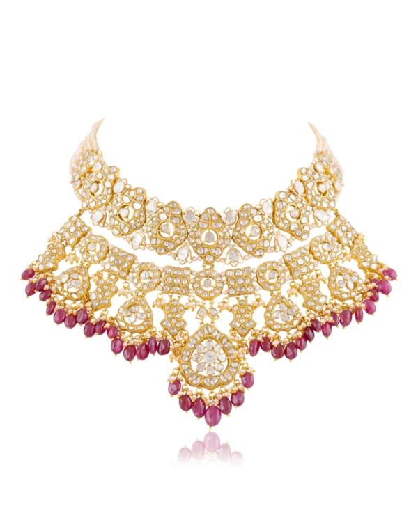 Dhvani Necklace And Sanchi Long Earrings Polki Set - Image 6