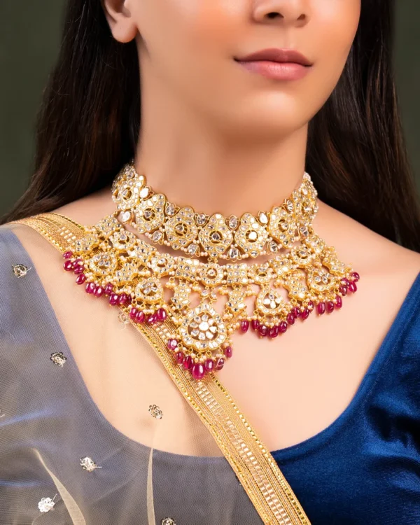 Dhvani Necklace And Sanchi Long Earrings Polki Set - Image 7