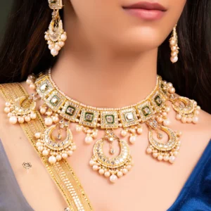 Samara Necklace And Parisha Chandbalis Polki Set