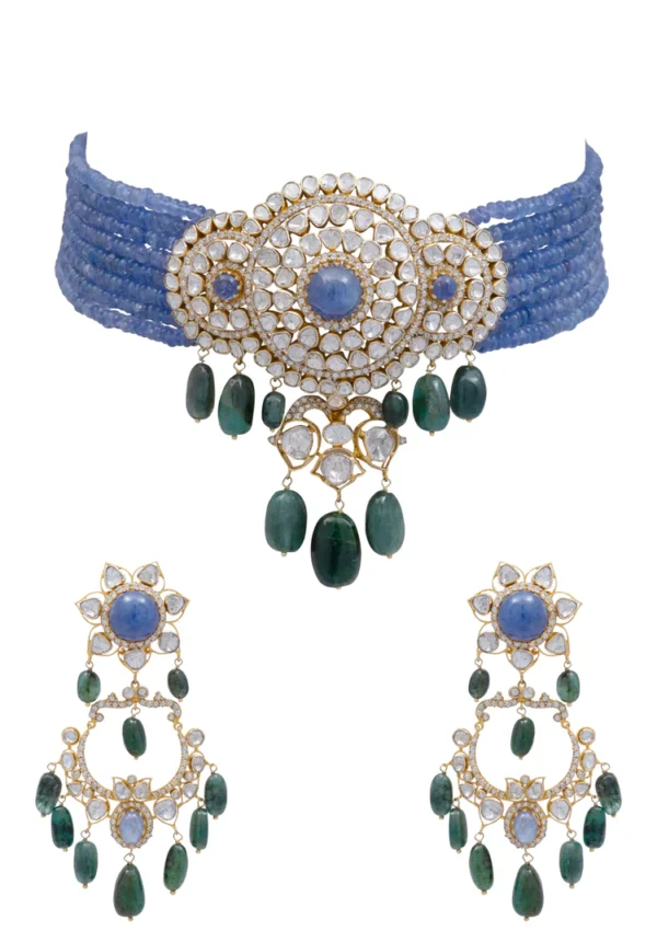 Trishka Bead Choker and Sakhia Chandbalis Polki Set