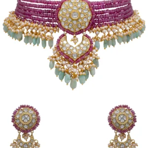 Daina Bead Choker and Panika Chandbalis Polki Set