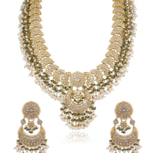 Yamuna Long Necklace And Swarna Chandbalis Polki Set