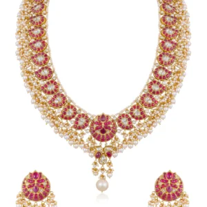 Riya Long Necklace And Sakshi Tops Polki Set