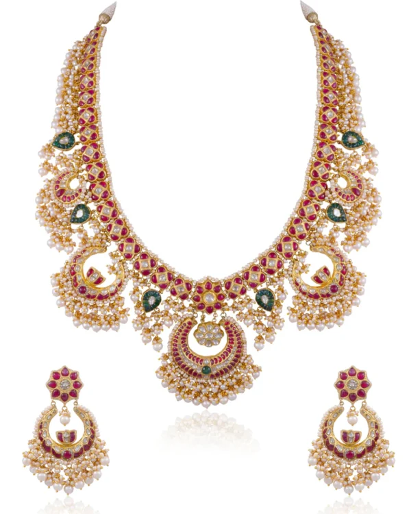 Yashika Long Necklace And Roohi Chandbalis Polki Set