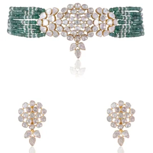 Rutuja Bead Choker And Elisha Long Earrings Polki Set