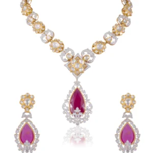 Wamini Long Necklace And Abigail Long Earrings Polki And Diamond Set