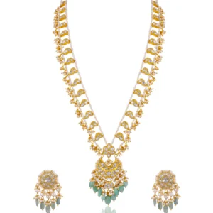 Vishruti Long Necklace And Krunali Tops Polki Set