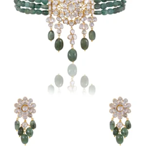 Gayatri Bead Choker And Swati Long Earrings Polki And Diamond Set