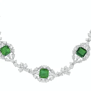 Emerald & White Diamond White Gold Necklace
