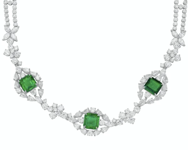 Emerald & White Diamond White Gold Necklace