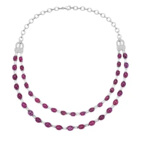 Ruby Oval White Diamond Round White Gold Necklace