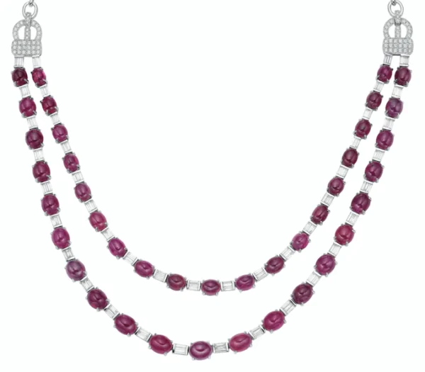Ruby Oval White Diamond Round White Gold Necklace - Image 2